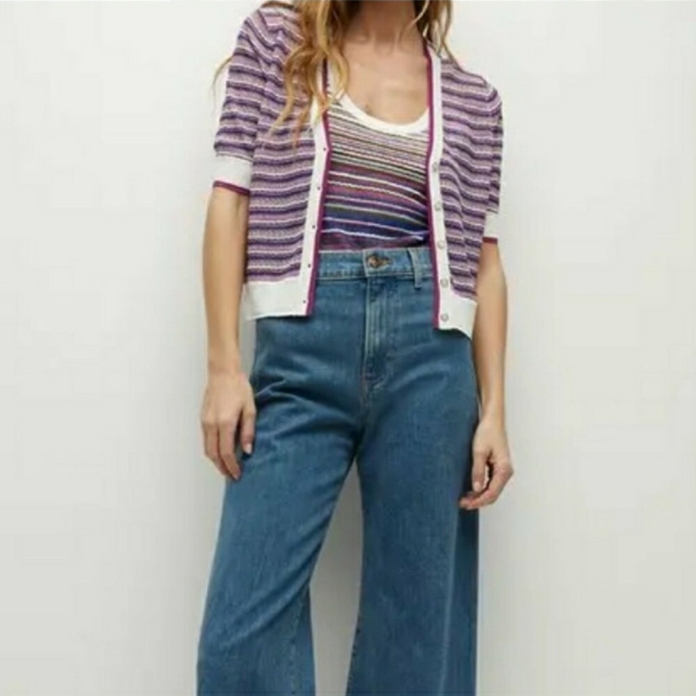 Veronica Beard Purple and White Knit Striped Top Size Small
